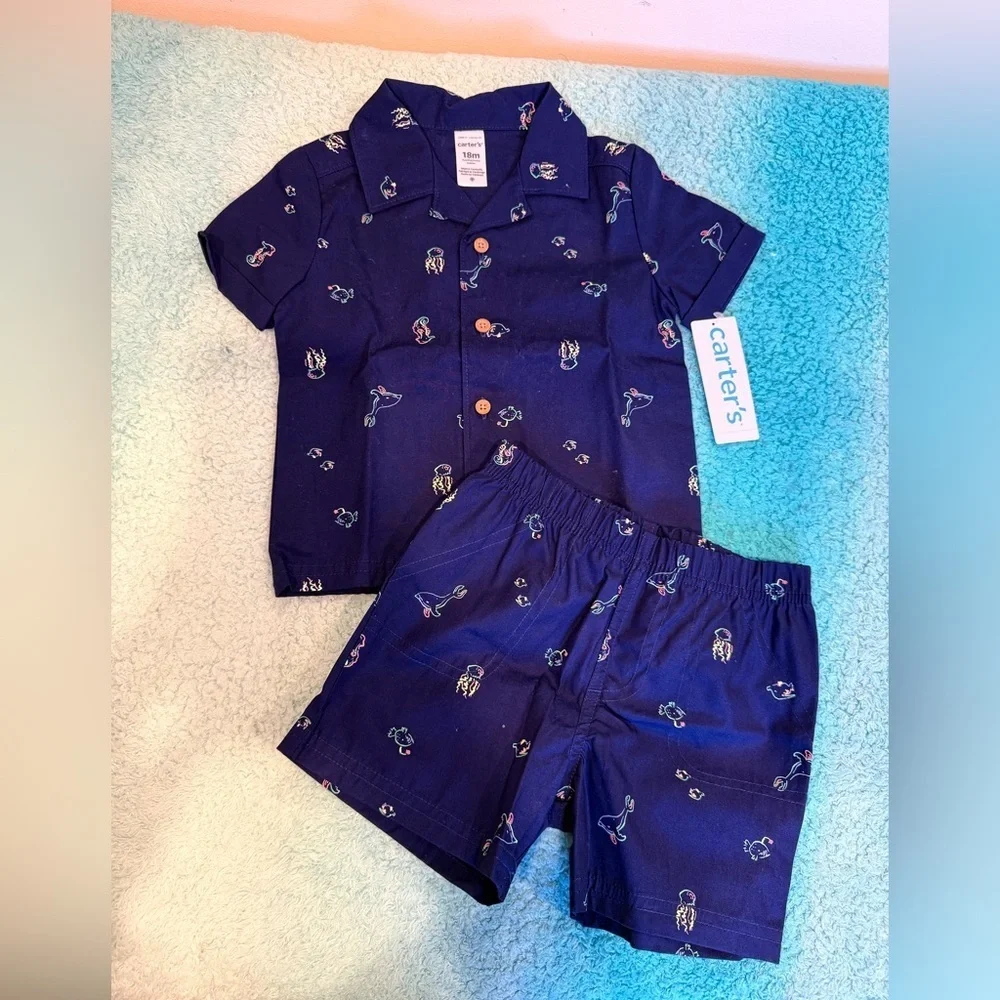 🔥NWT Carter's Navy Blue Kids Pajama Set Size 18 months🔥